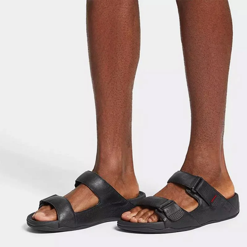 FitFlop Gogh Moc Mens Adjustable Leather Slides - All Black