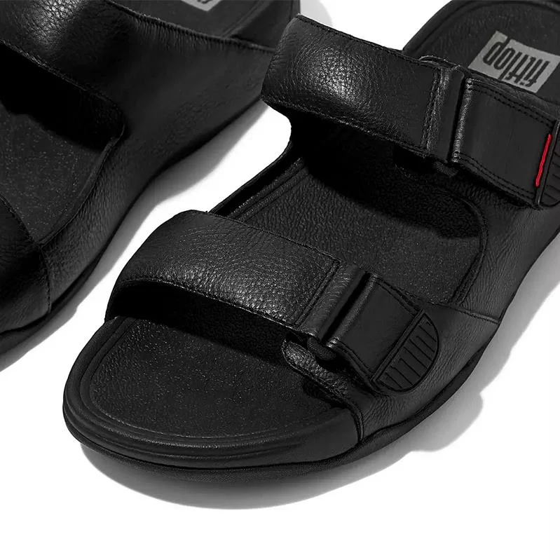 FitFlop Gogh Moc Mens Adjustable Leather Slides - All Black