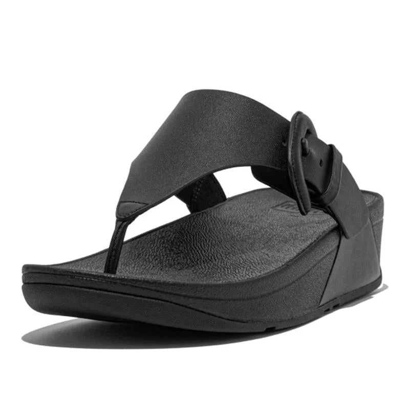 FitFlop Lulu Covered-Buckle Raw-Edge Leather in Black