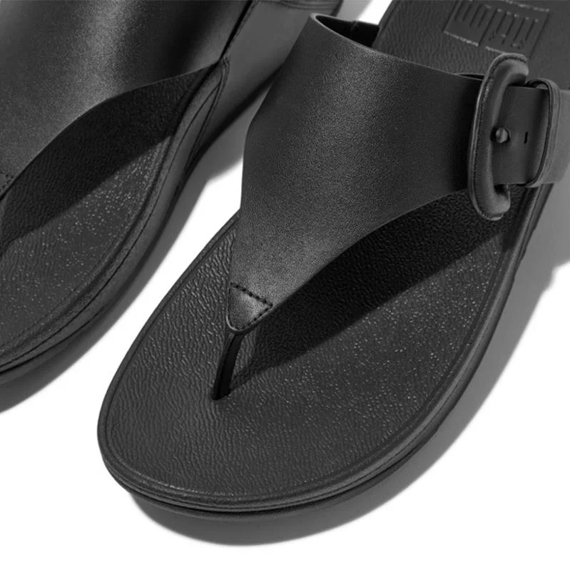 FitFlop Lulu Covered-Buckle Raw-Edge Leather in Black