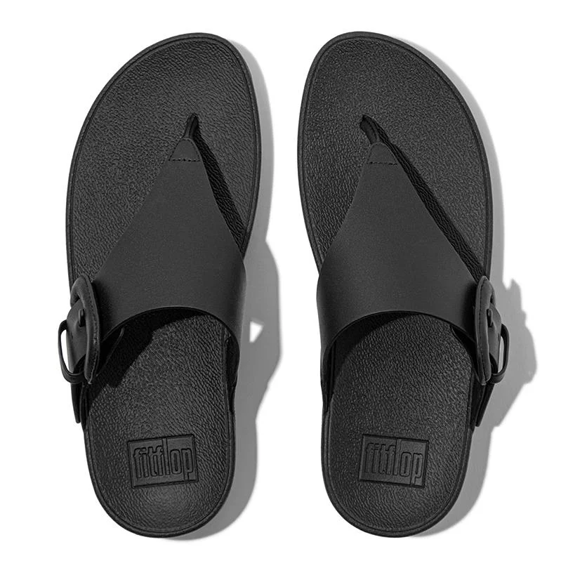 FitFlop Lulu Covered-Buckle Raw-Edge Leather in Black