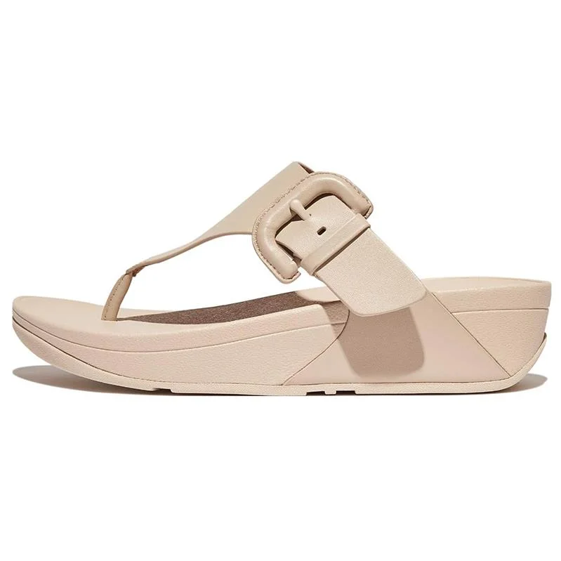 FitFlop Lulu Covered-Buckle Raw-Edge Leather in Stone Beige