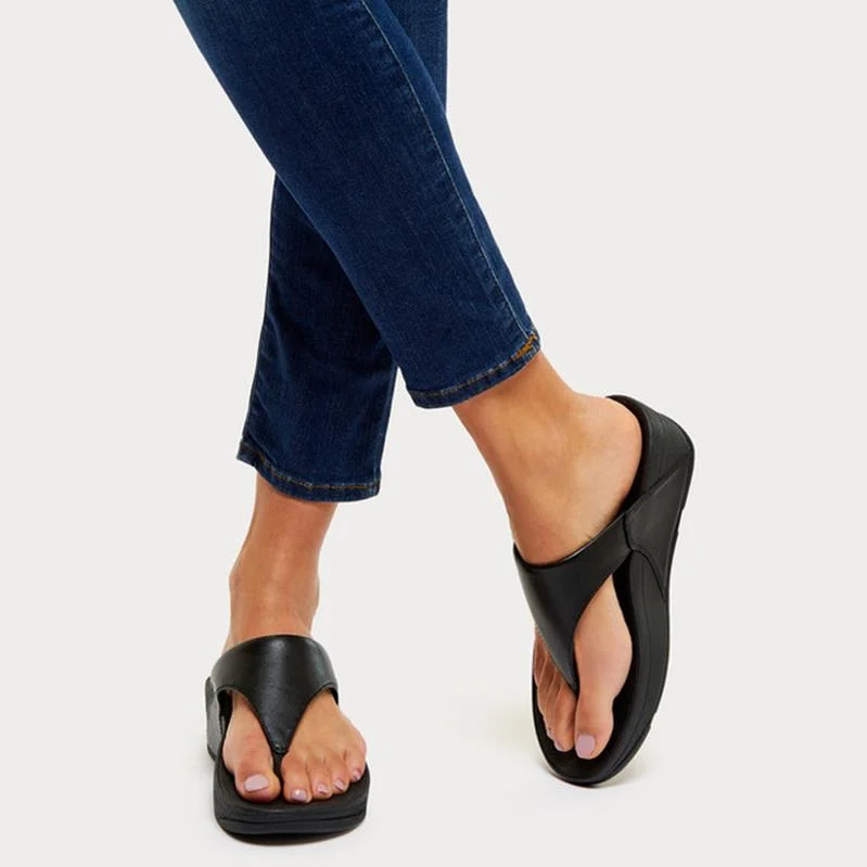 FitFlop LULU Leather Toe-Thong Sandal - Black