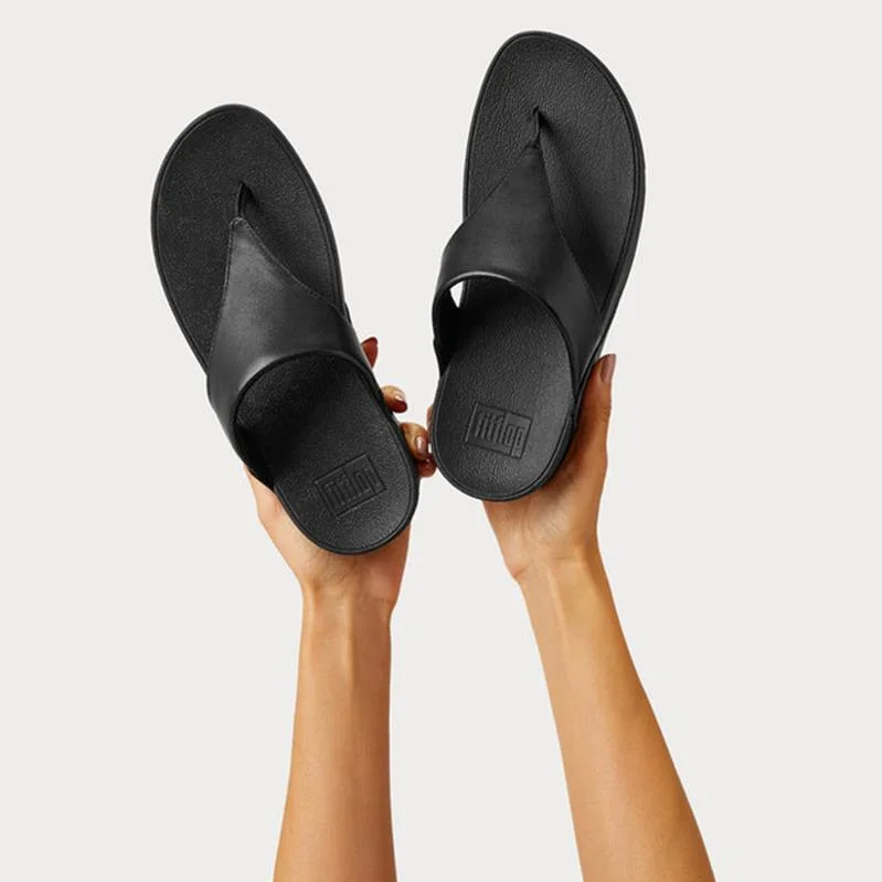 FitFlop LULU Leather Toe-Thong Sandal - Black