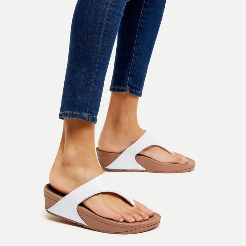 FitFlop LULU Leather Toe-Thong Sandal - Urban White