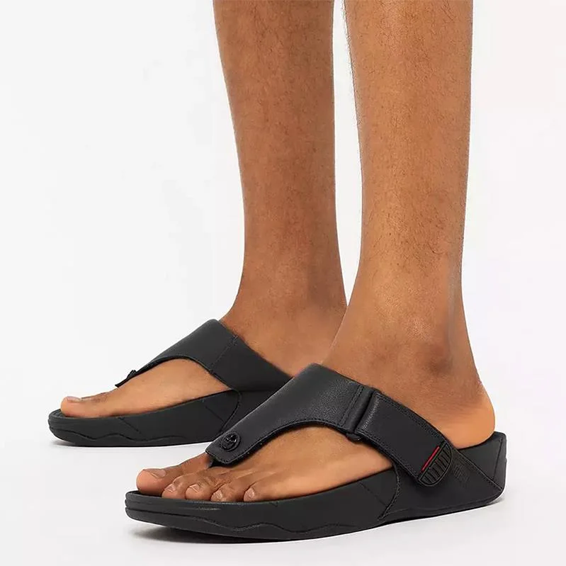 FitFlop Trakk II Mens Leather Toe-Post Sandals All Black