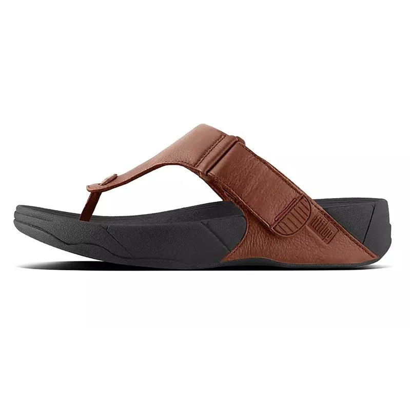 FitFlop Trakk II Mens Leather Toe-Post Sandals Dark Tan