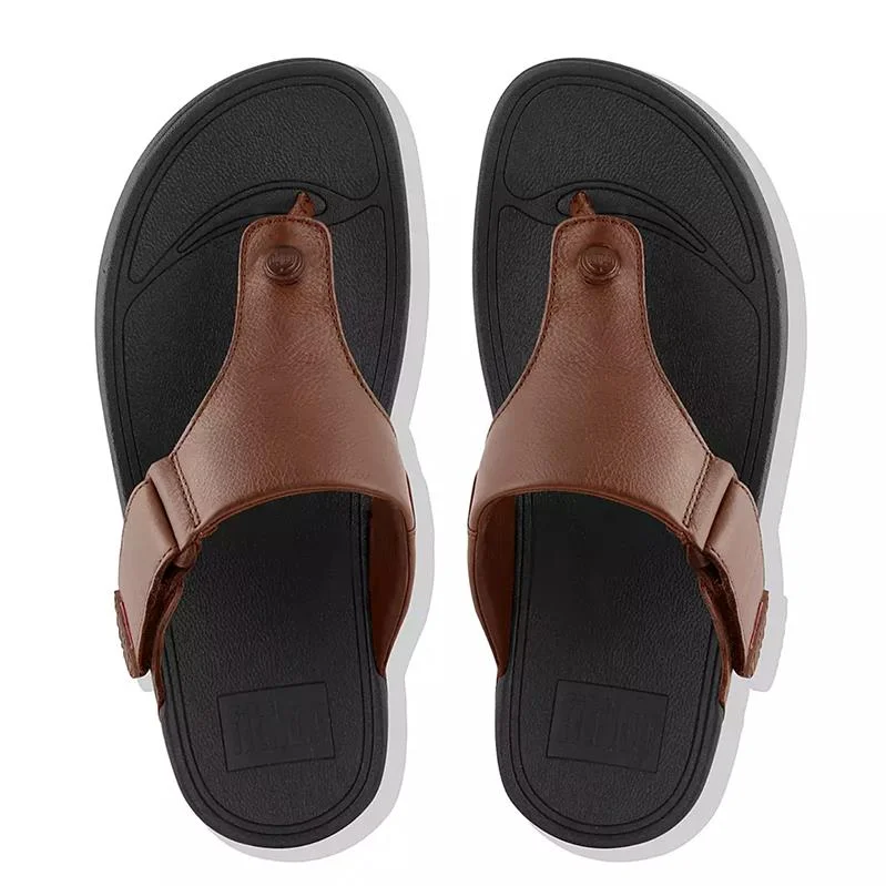 FitFlop Trakk II Mens Leather Toe-Post Sandals Dark Tan