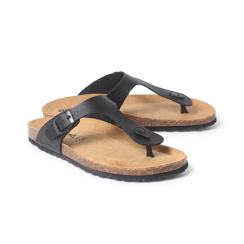 Malaga Vegan Leather Cork Sandal - Black