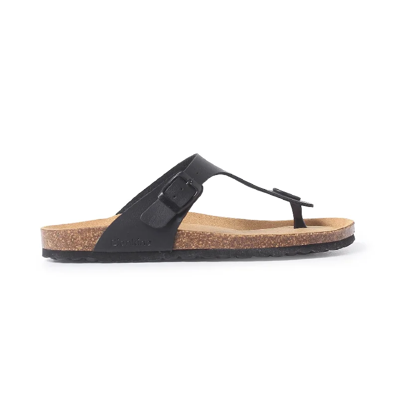 Malaga Vegan Leather Cork Sandal - Black