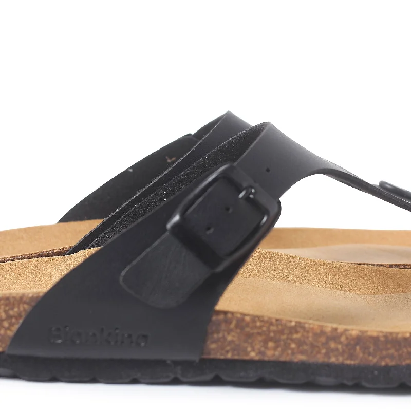 Malaga Vegan Leather Cork Sandal - Black