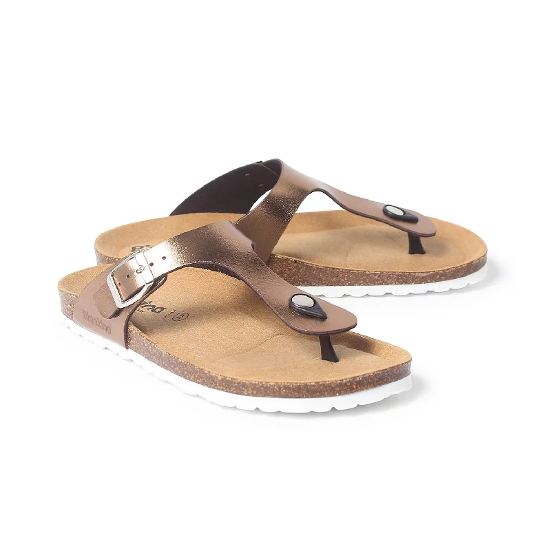 Malaga Vegan Leather Cork Sandal - Metallic Copper