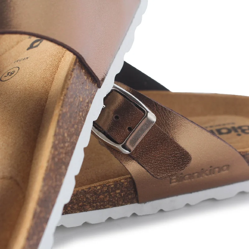 Malaga Vegan Leather Cork Sandal - Metallic Copper