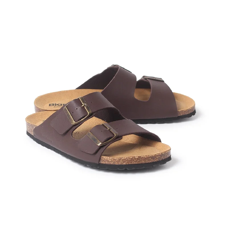 Marbella Vegan Leather Slip On Cork Sandal - Brown