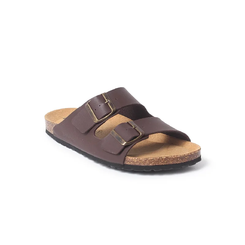 Marbella Vegan Leather Slip On Cork Sandal - Brown