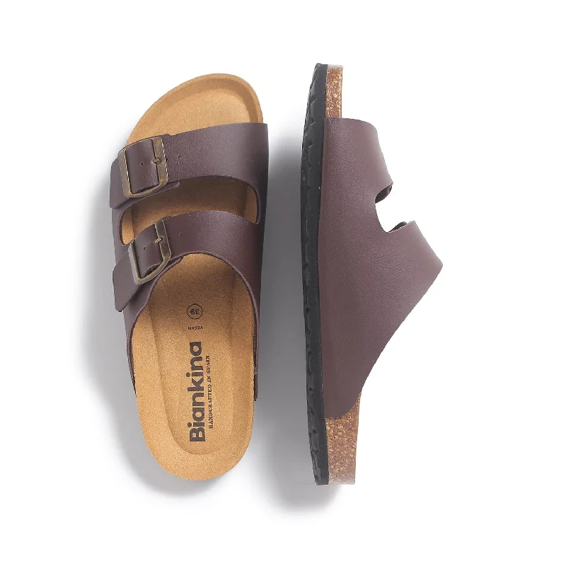 Marbella Vegan Leather Slip On Cork Sandal - Brown