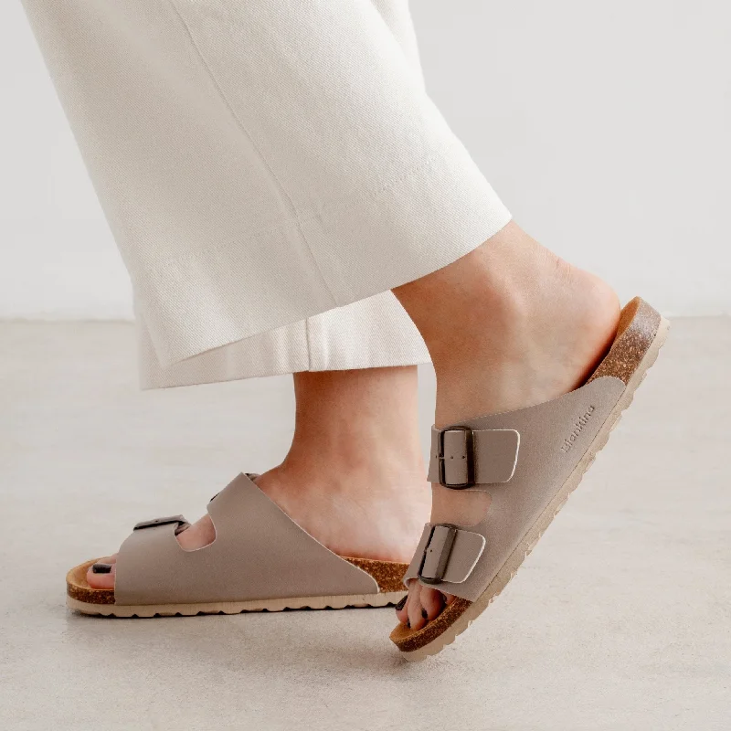 Marbella Vegan Leather Canvas Slip On Cork Sandal - Stone