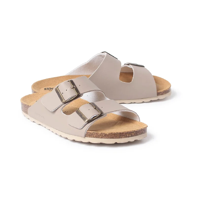 Marbella Vegan Leather Canvas Slip On Cork Sandal - Stone