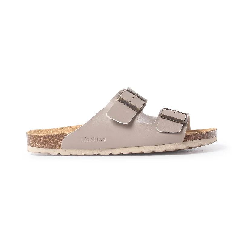 Marbella Vegan Leather Canvas Slip On Cork Sandal - Stone