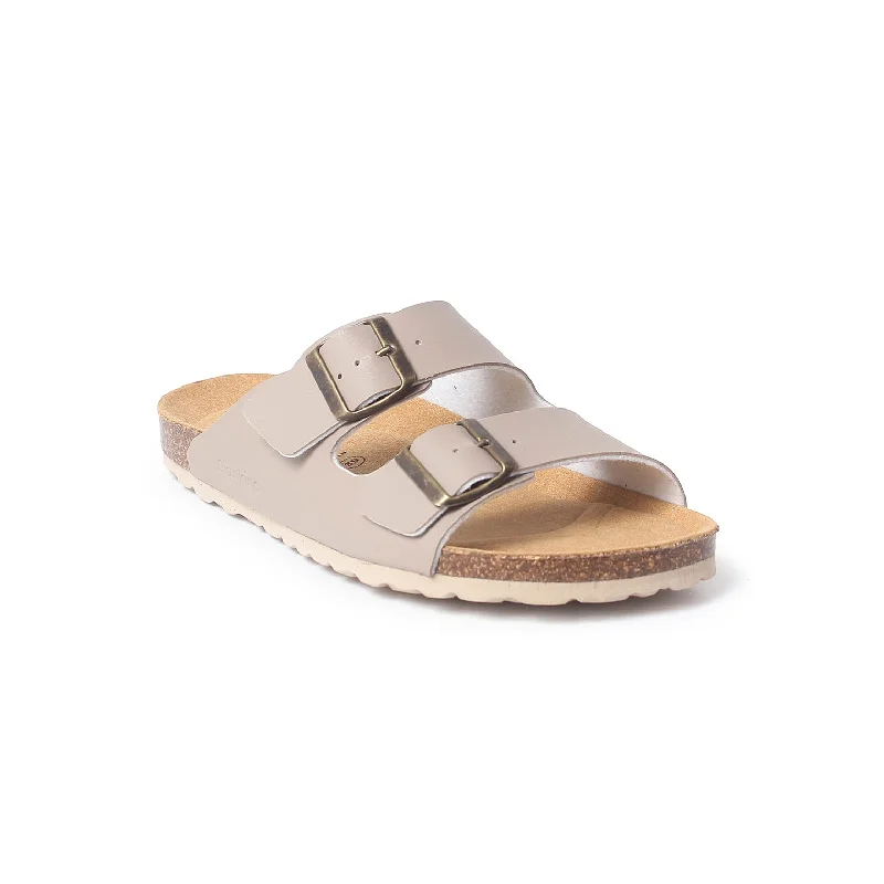 Marbella Vegan Leather Canvas Slip On Cork Sandal - Stone