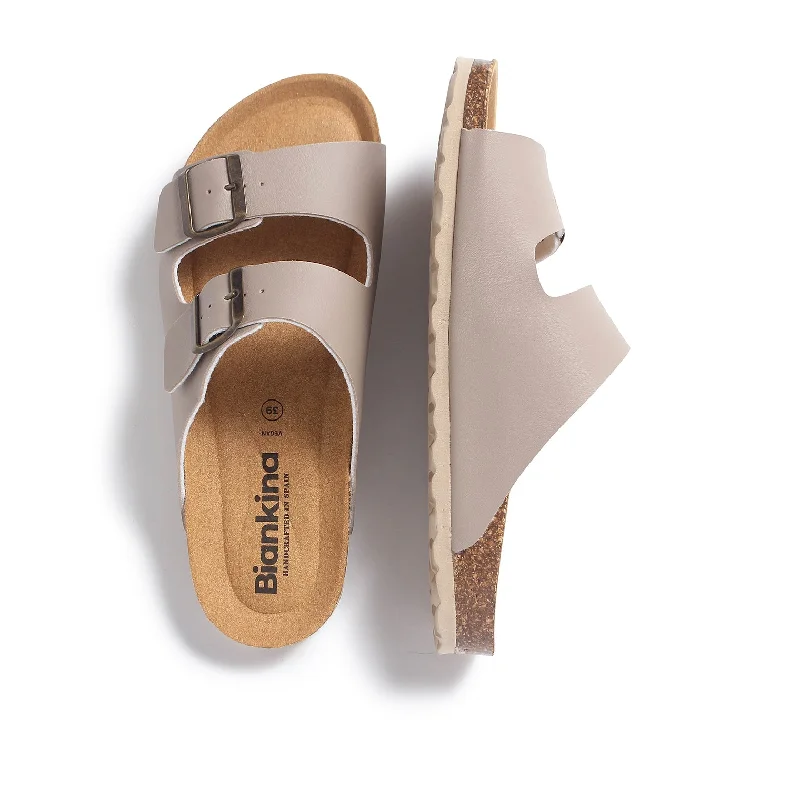 Marbella Vegan Leather Canvas Slip On Cork Sandal - Stone