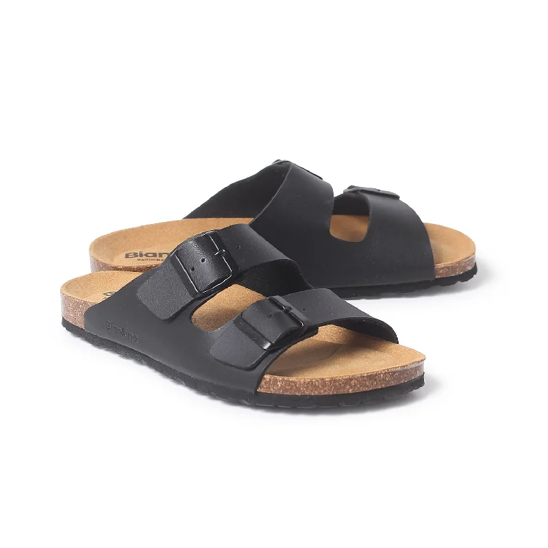 Marbella Vegan Leather Slip On Cork Sandal - Black