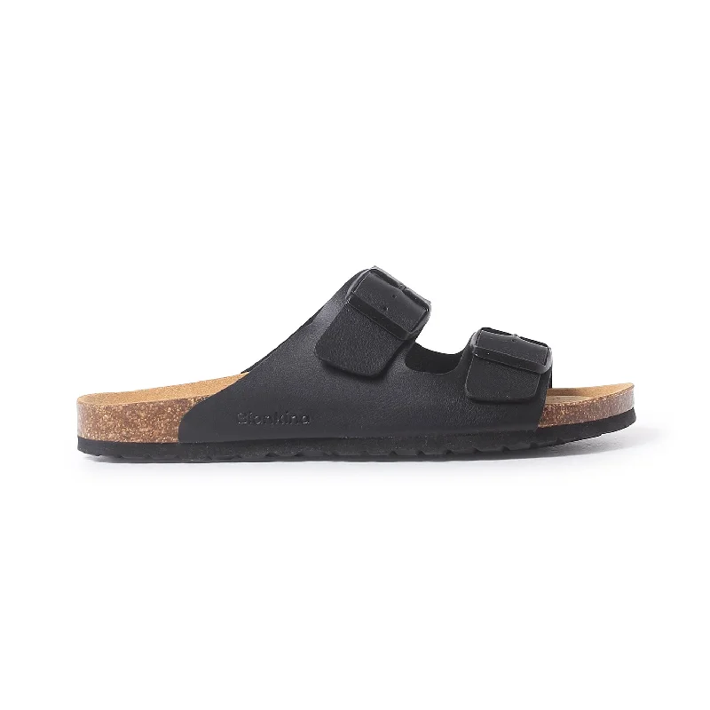 Marbella Vegan Leather Slip On Cork Sandal - Black