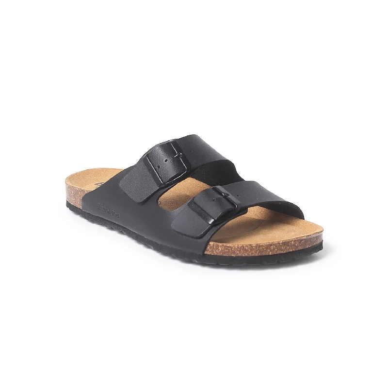 Marbella Vegan Leather Slip On Cork Sandal - Black