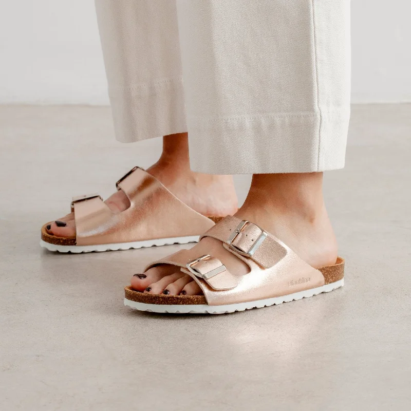 Marbella Vegan Leather Slip On Cork Sandal - Metallic Rose