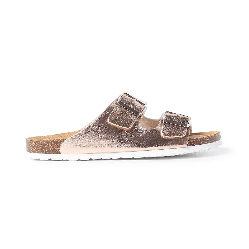 Marbella Vegan Leather Slip On Cork Sandal - Metallic Rose