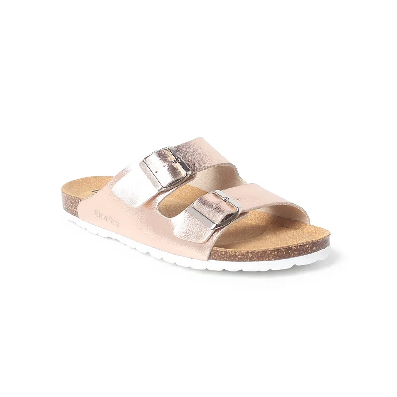 Marbella Vegan Leather Slip On Cork Sandal - Metallic Rose