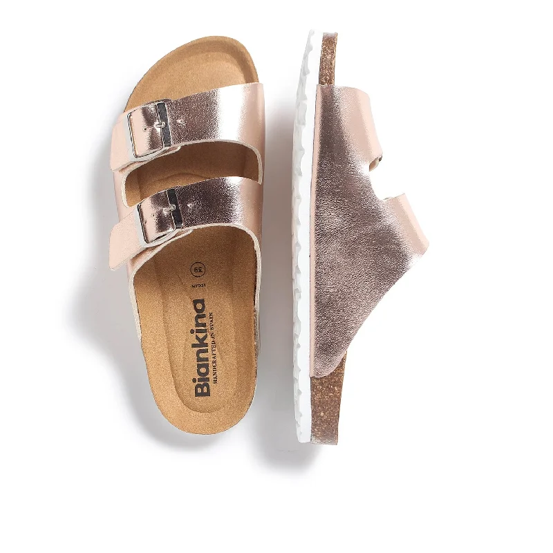 Marbella Vegan Leather Slip On Cork Sandal - Metallic Rose