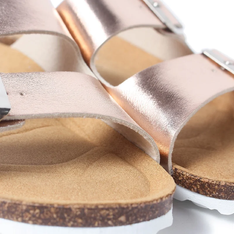 Marbella Vegan Leather Slip On Cork Sandal - Metallic Rose