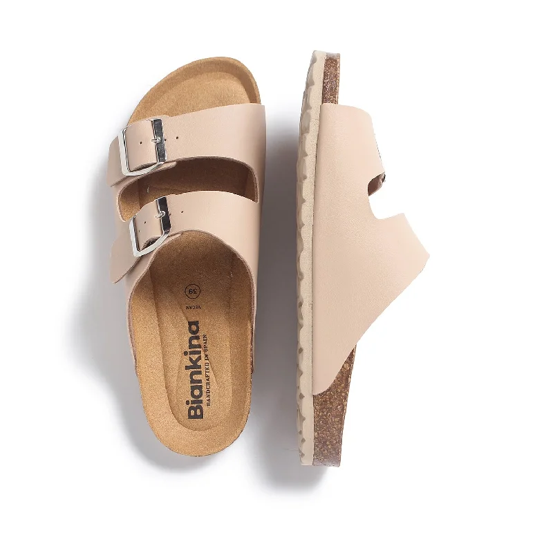 Marbella Vegan Leather Slip On Cork Sandal - Nude