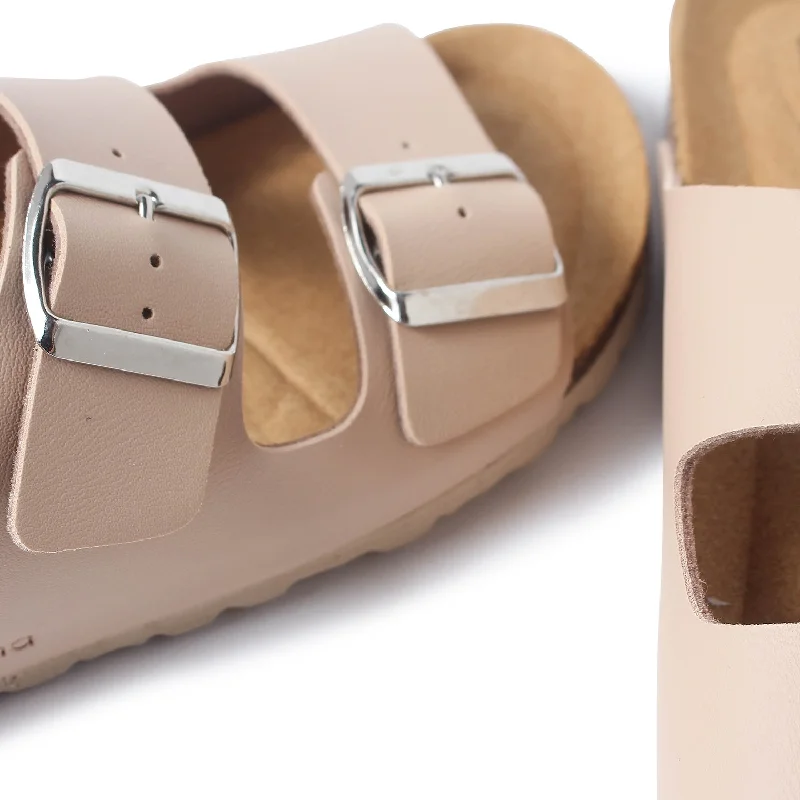 Marbella Vegan Leather Slip On Cork Sandal - Nude