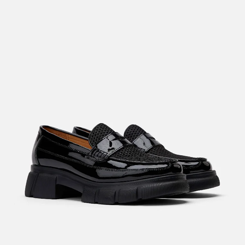 Ms. Calum Black Patent Leather Penny Loafers