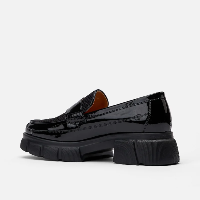 Ms. Calum Black Patent Leather Penny Loafers