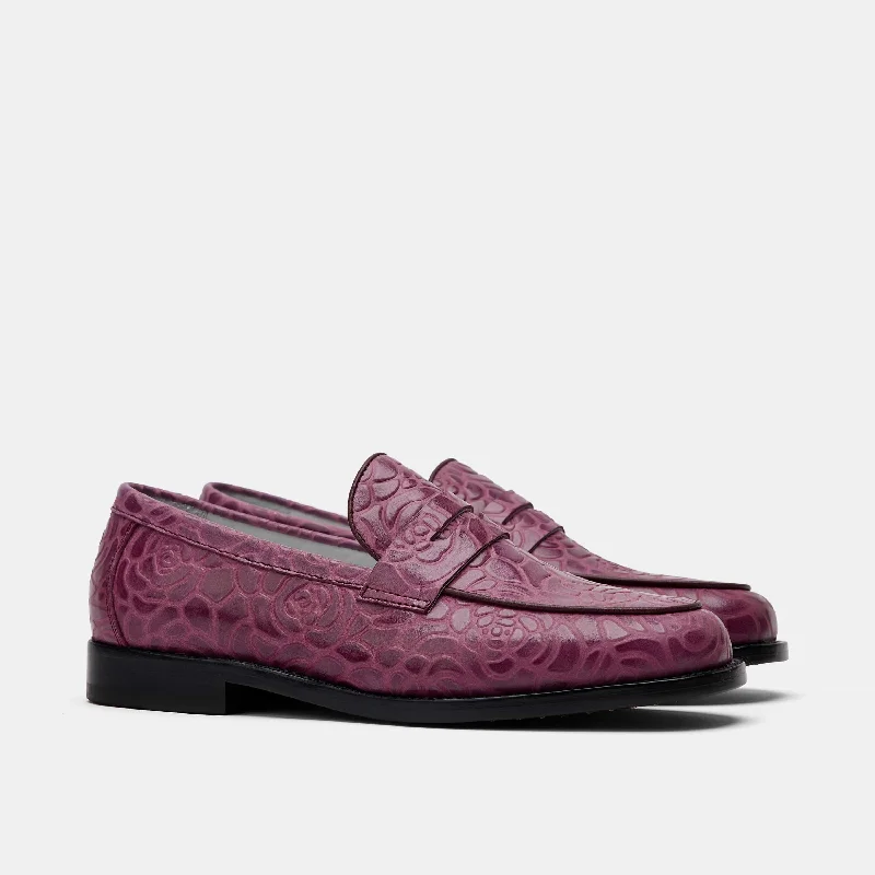 Ms. Calum Grape Floral Leather Penny Loafers