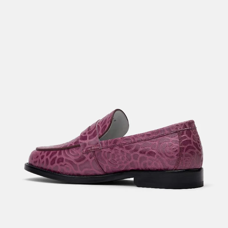 Ms. Calum Grape Floral Leather Penny Loafers