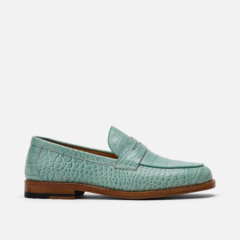 Ms. Calum Mint Blue Leather Penny Loafers