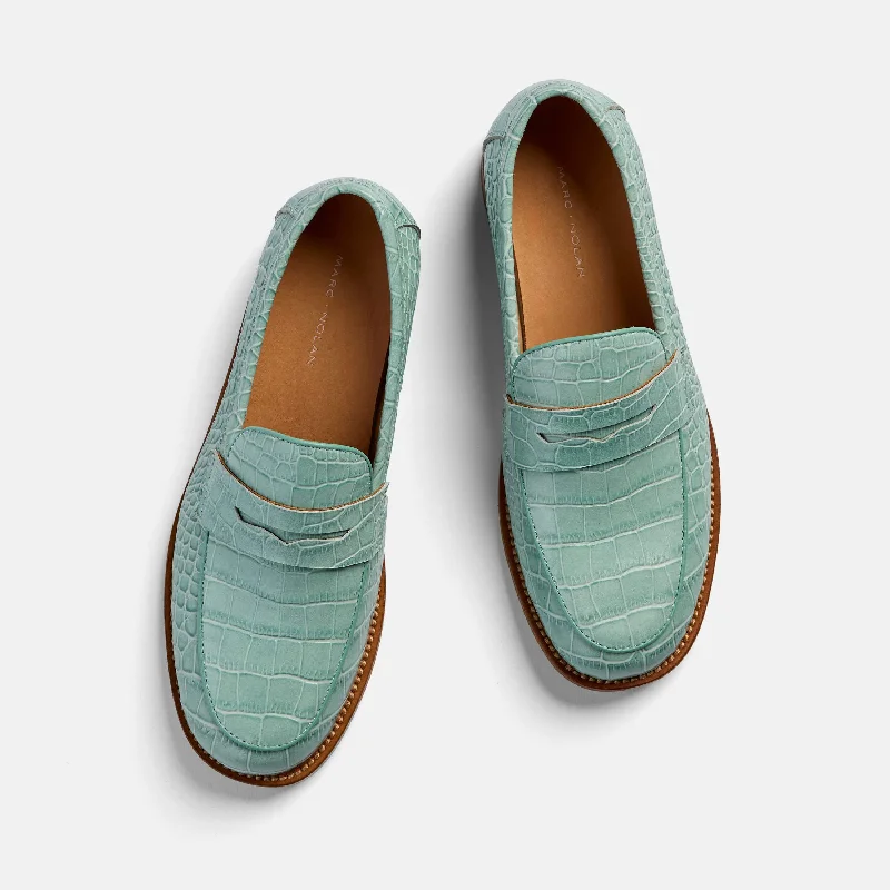 Ms. Calum Mint Blue Leather Penny Loafers