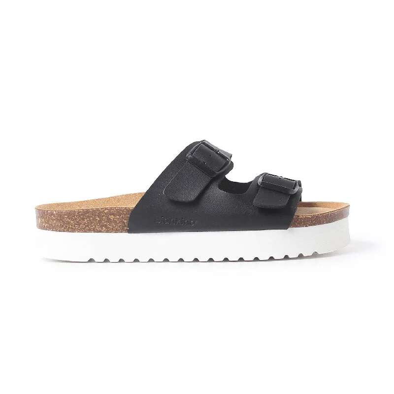 Muro Two-Strap Vegan Leather Platform Cork Sandal - Black