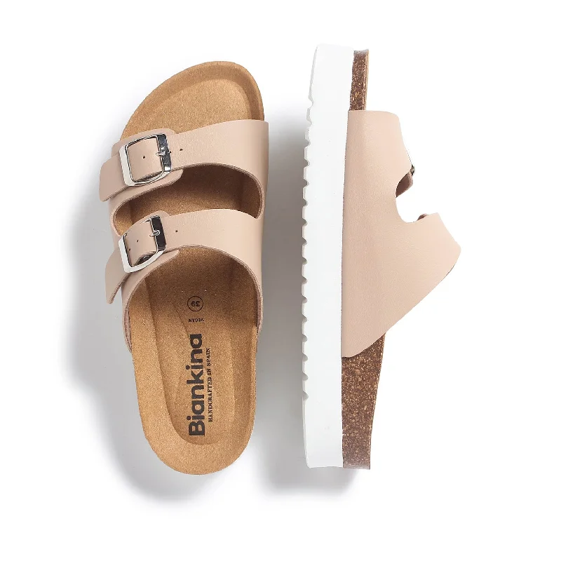 Muro Two-Strap Vegan Leather Platform Cork Sandal - Nude