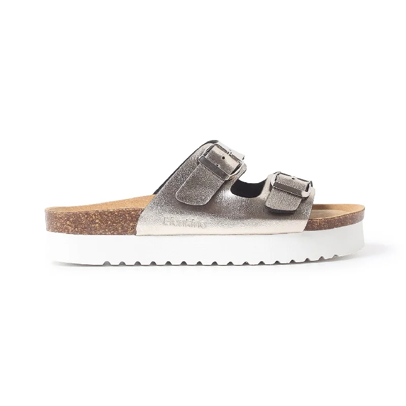 Muro Two-Strap Vegan Leather Platform Cork Sandal - Metallic Silver