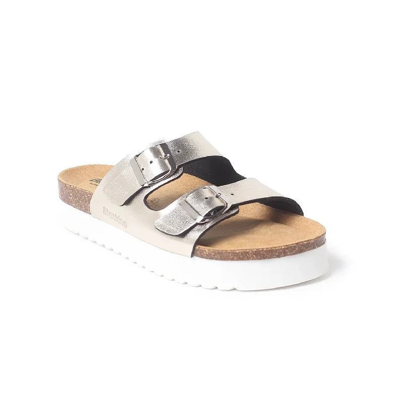 Muro Two-Strap Vegan Leather Platform Cork Sandal - Metallic Silver