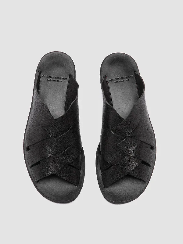 ITACA 049 - Black Leather Slide Sandals