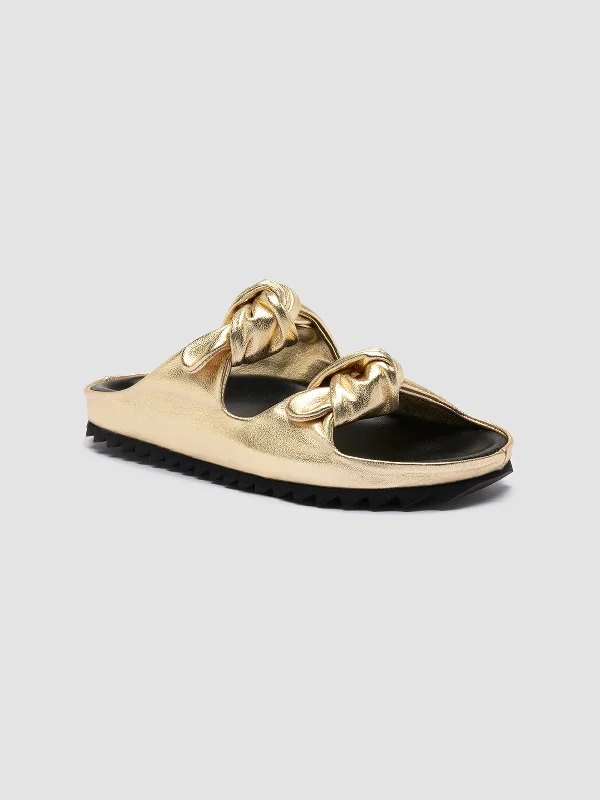 PELAGIE 010 - Gold Leather Slide Sandals