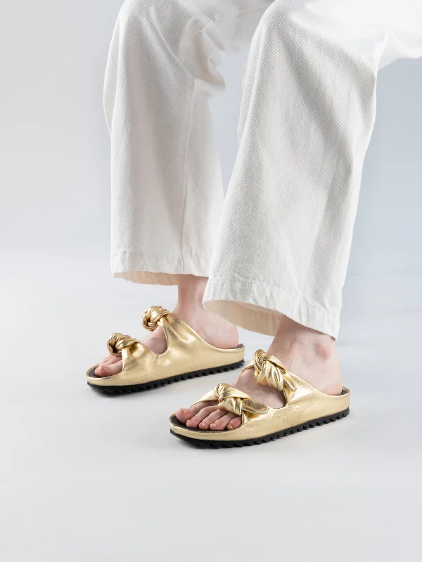 PELAGIE 010 - Gold Leather Slide Sandals