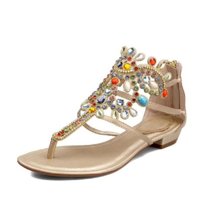 Rhinestone Gladiator Leather Sandals