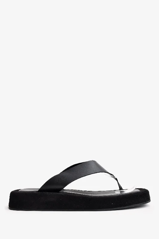 The Row Black Suede/Leather Ginza Platformed Flip Flop Size 40